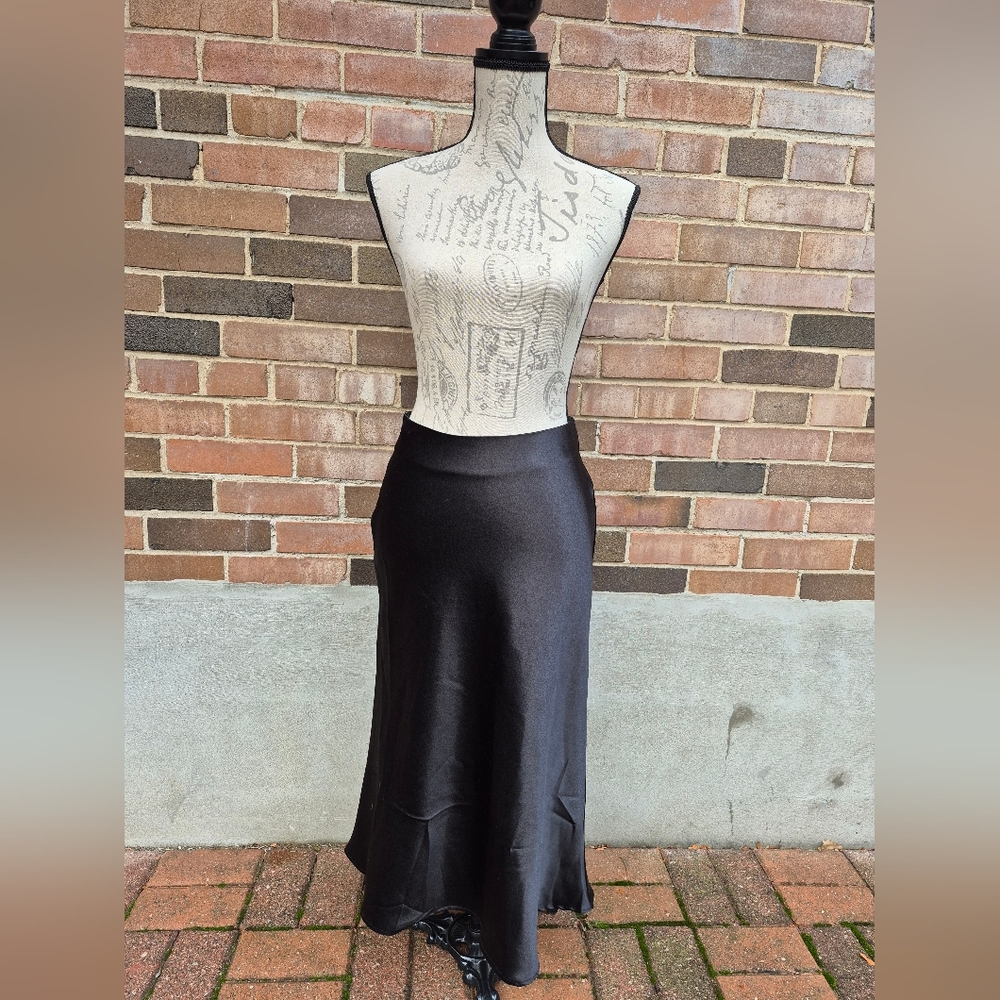 Black Satin Midi Skirt Size S